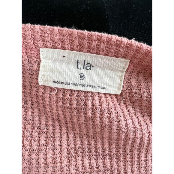Anthropologie T.La Pink Nadia Cut Out Thermal Waffle Knit Tunic Top Size M - Picture 7 of 9